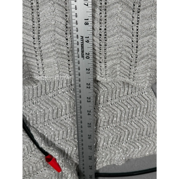 ANA A New Approach Silver Open Knit Cardigan Sweater XL Metallic Draped Hem - Picture 4 of 8